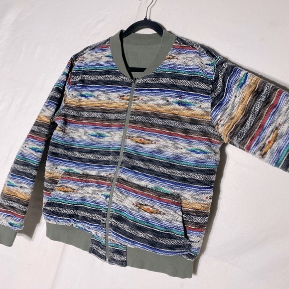 Las Vegas Oversized Sage Green Southwestern Reversible Bomber Jacket M - Picture 12 of 13
